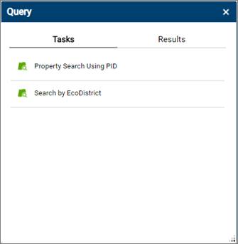 The query window showing the available query tasks.